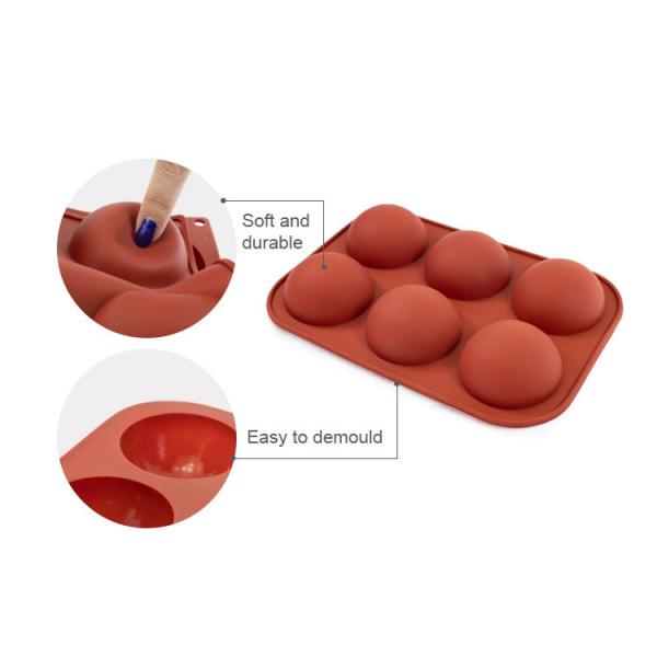 Food Grade LFGB Approved Silicone Semicircle Mold , Silicone Chocolate Mold Six Hole