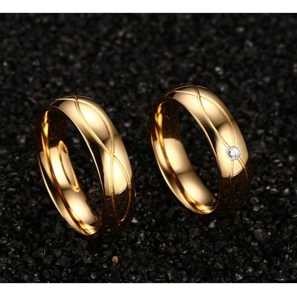 Channel Setting Stainless Steel Promise Rings Gold Filled White CZ For Couples Wedding Engagement