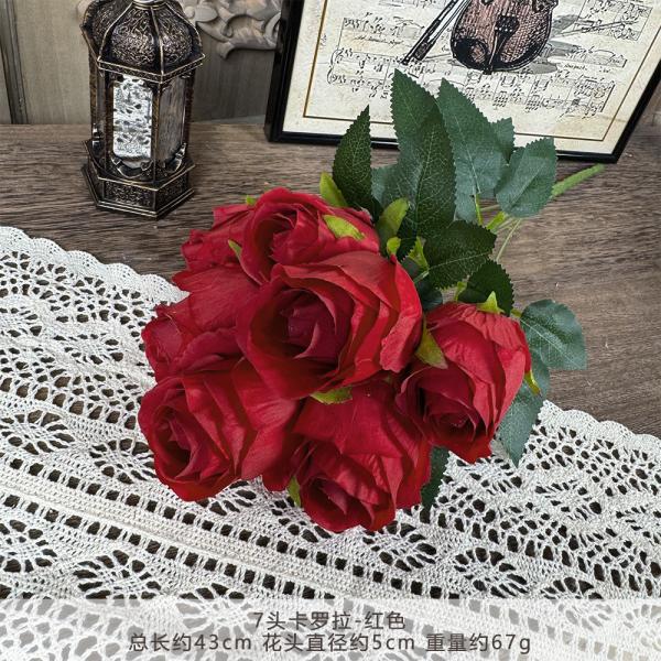7-head Corolla simulation rose, fake flower bouquet, silk flower, artificial flower, wedding hall, high-end living room decoration ornament