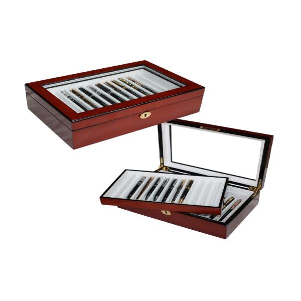 Luxury Pen Gift Box , Wooden Pen Box Display With Velvet Lining Material