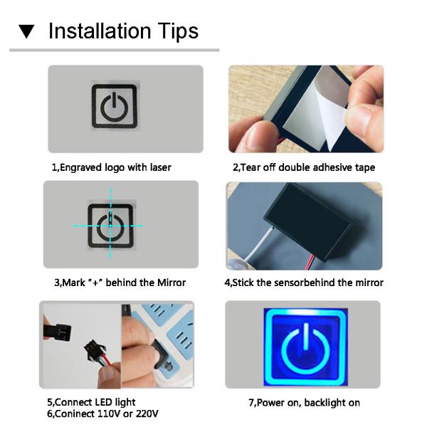 12V 1A 12W Bathroom Smart Mirrors One Color Touch Sensor Switch with Easy Installation
