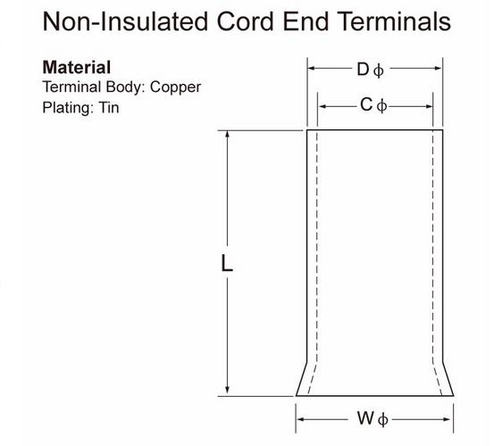 Electrical non insulated terminals naked cord end for cable joint