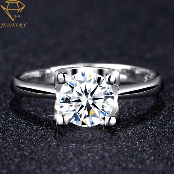 Adjustable Women Silver Diamond Wedding Ring Anti Allergic