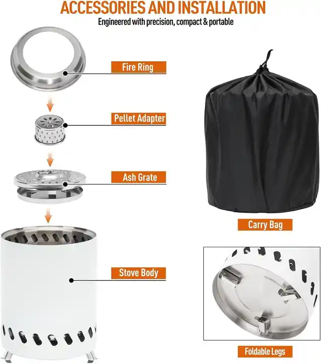 15*15*16cm Smokeless Stainless Steel Tabletop Wood Pellet Stove with Foldable Legs