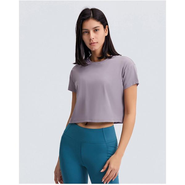 Quick Drying Loose Short Sleeve T Shirt Womens Fitting Yoga Crop Tops