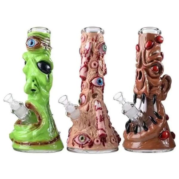 Halloween Skull 7" Glass Water Pipes Ice Catcher Hookah Bubbler