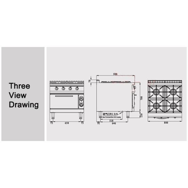 Stainless Steel Gas Stove And Electric Oven For Hotel Kitchen With 4 Burners And Oven
