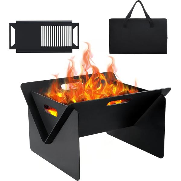 20 inch Outdoor Portable Firepit with BBQ Tray Detachable Wood-Burning Fire Pit Log Stove Fireplace