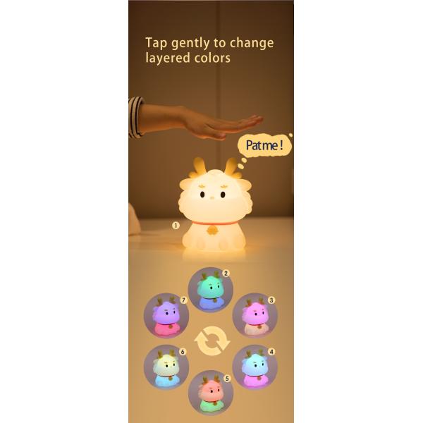 LED USB Rechargeable Dimming Dragon Touch Cartoon Cute Bedroom Decor Silicone Baby Loong Table Lamp Night Light