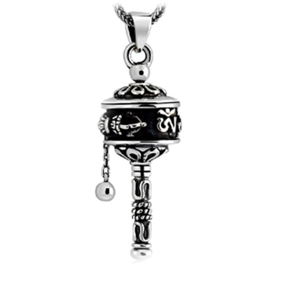 Sterling Silver Antique-like Vintage Prayer Wheels 925 Silver Wheat Chain Pendant Necklace(N6030807)