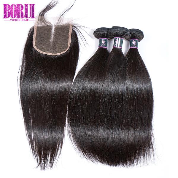 Straight Wave Brazilian Virgin Human Hair Bleached Knot 100% Human Hair Bundles Lace Closure