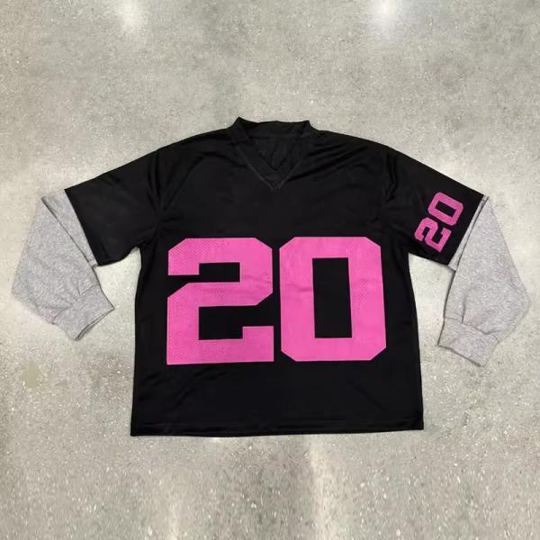 Custom Screen Print Tshirt Logo High Quality Streetwear Mesh Oversized Double Layer Long Sleeve Cropped T-shirt for Men