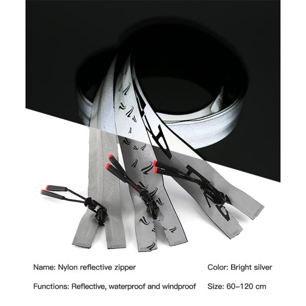 60cm Long Chain Zipper Open End Atuo Lock Customized with Logo Zip Binder for Down Jacket Reflective Zipper