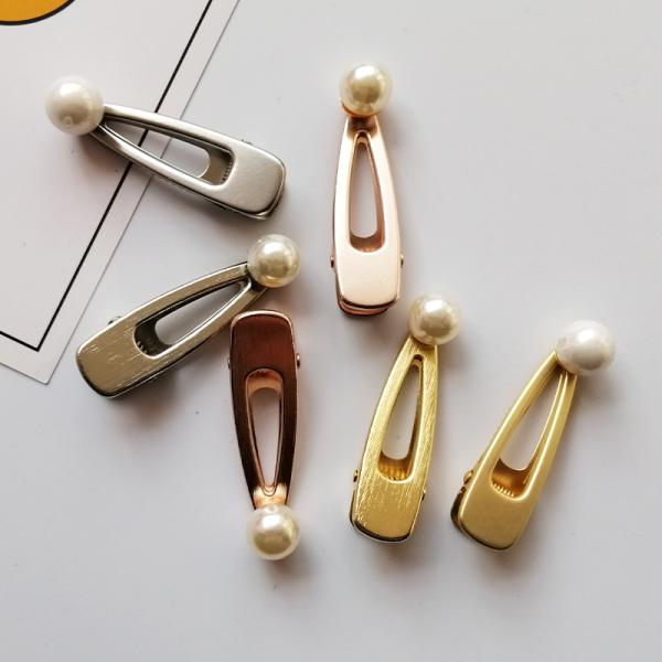 Gold small metal hair clips for thick hair clutcher Geometric pearl hair claw 5.2x1.5cm