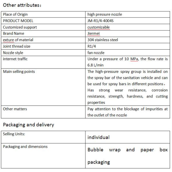 Easy Installation High Pressure Nozzle Deep Cleaning High Pressure Jet Nozzle