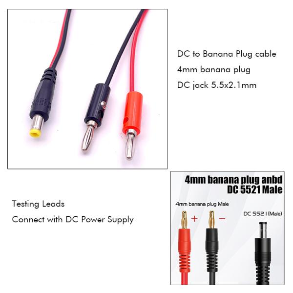 12v DC 5.5mm X 2.1mm Male to 4mm Banana Plugs Cable