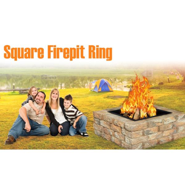Heavy Duty Steel Square Fire Pit Insert Ring Liner 24" Inside 32" Outside Diameter for Outdoor Wood Burning Fireplace Camping