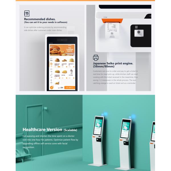 Free Standing Multi Touch Screen Self Service Kiosk Pos Printer