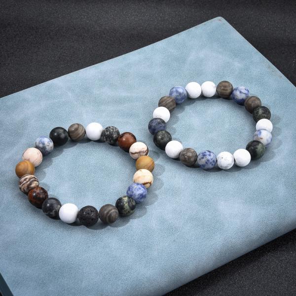 Mens Red Tiger Eye Bracelet Real Lava Natural Bead Bracelets 7.68 Inch