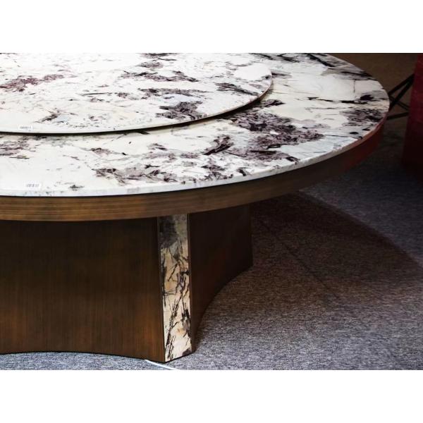 Luxury Round Marble Dining Table in Snowy Mountain Blue Marble with White and Black Veins for High-End Spaces