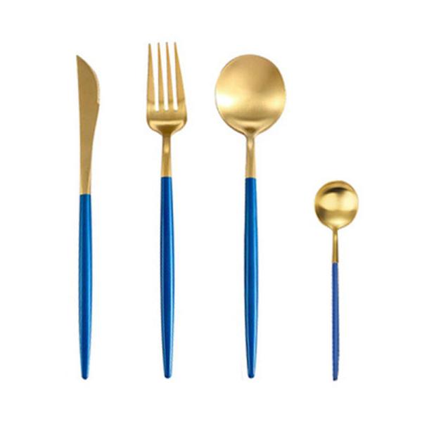 SGS 4 Piece Kitchen Flatware Sets 18/8 Stainless Steel Gold Plated Spoon And Fork
