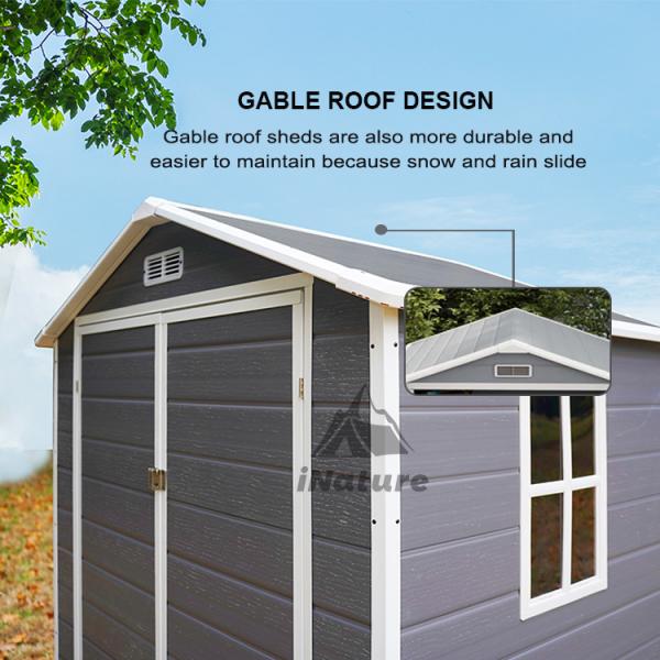 Front view of 6x4ft plastic garden shed with double doors