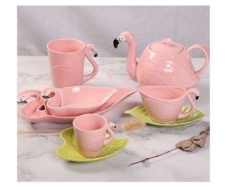 Hotel Stain Resistant 130ml Plate Flamingo Tea Set