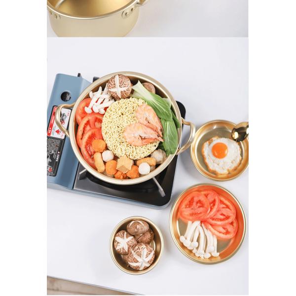 Korean Cookware Kitchen Gold Instant Noodle Pot Home Stock Pot Small Pan Aluminum Ramen Soup Pot With Lid