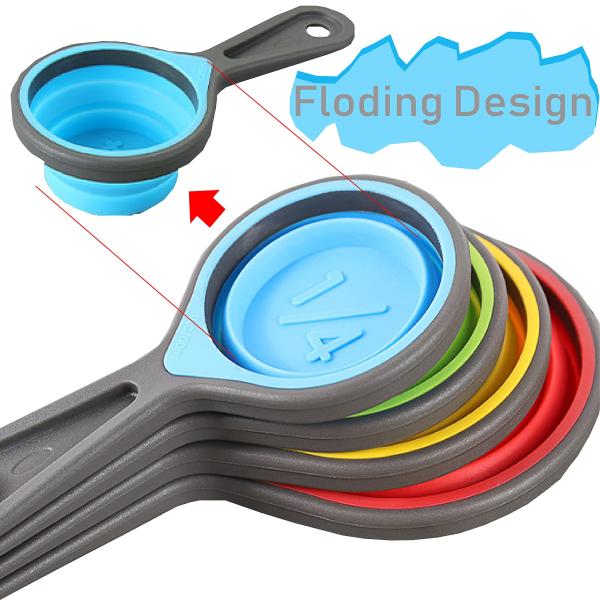 BAP Free Collapsible Silicone Soft Measuring Cups Measuring Spoons Silicone Kitchen Utensil Tools Travel Measuring Cup