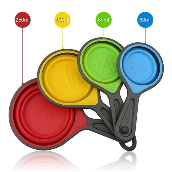BAP Free Collapsible Silicone Soft Measuring Cups Measuring Spoons Silicone Kitchen Utensil Tools Travel Measuring Cup