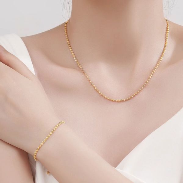 Rose Gold White Gold AU750 Gold Bead Chain Crescent Necklace Chain Platinum 18 Karat Women 16''/18''/20''/24''