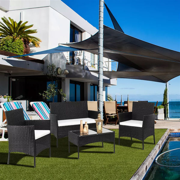 4 Pieces Rattan Wicker Furniture Set Waterproof Outdoor Garden Furniture Set