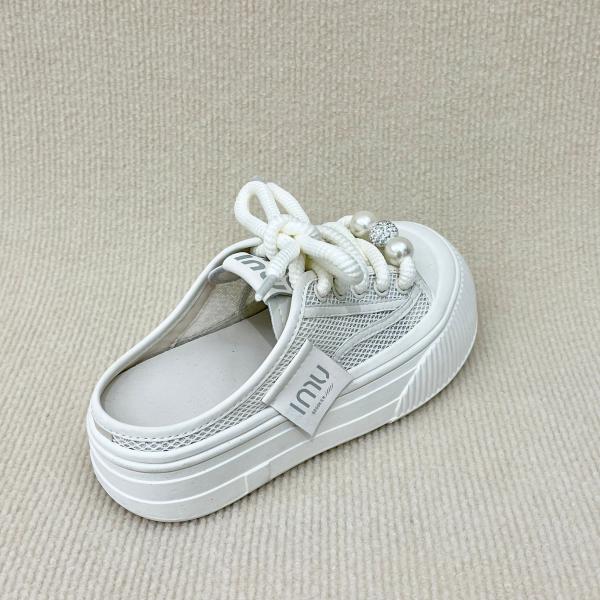 Comfort Womens White Mules Canvas Platform Shoes With Lace Up