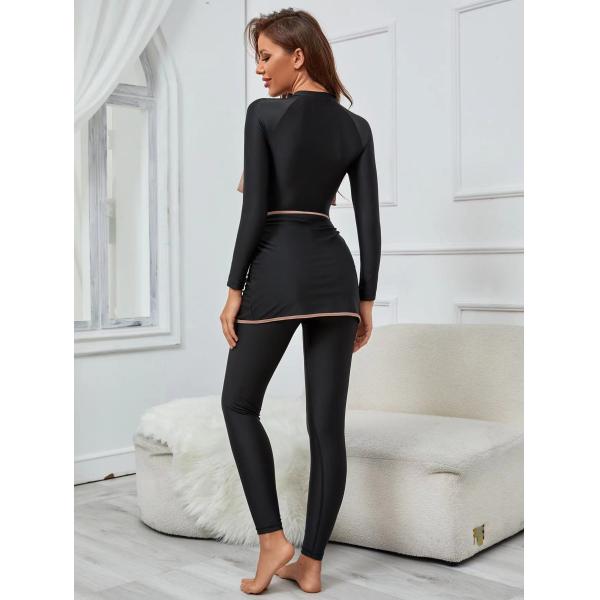 Middle East Muslim Swimsuit Color Matching Halal Swimming Costume Front Zipper Three Piece