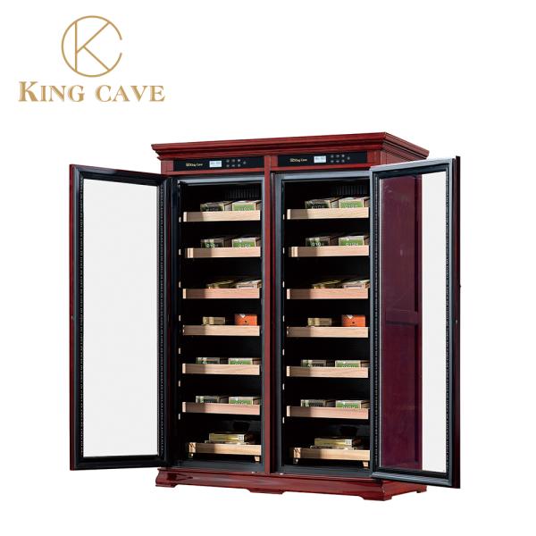 Dual Zone Luxury Wood LED Light Wine And Cigar Humidor Cabinets