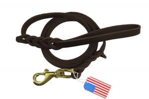 China Brown Braided Leather Dog Leash Lead Handmade For Hunting Training Dogs on sale
