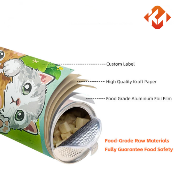 Customized logo seal pet dog cat fish retail food packaging paper material for pet food