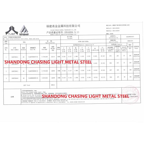 0.8mm 304L Cold Rolled Plate S30403 Rolled Stainless Steel Sheets In Food Processing Equipment
