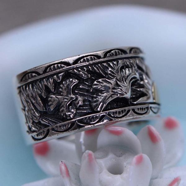 Mens 925 Sterling Silver Band Ring Antique Engraving Silver Ring (054020)