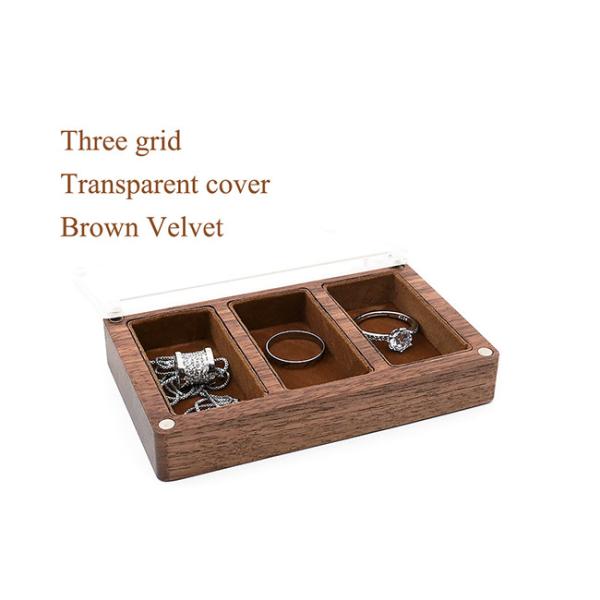 Three Slots Black Walnut Jewelry Box Organizer For Wedding Rings Necklace Earring