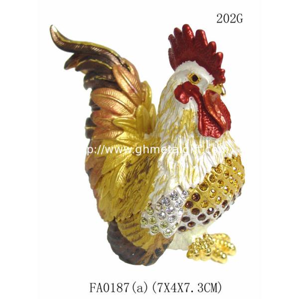 Metal enamel beautiful rooster figure status jewelry box for cock year gifts