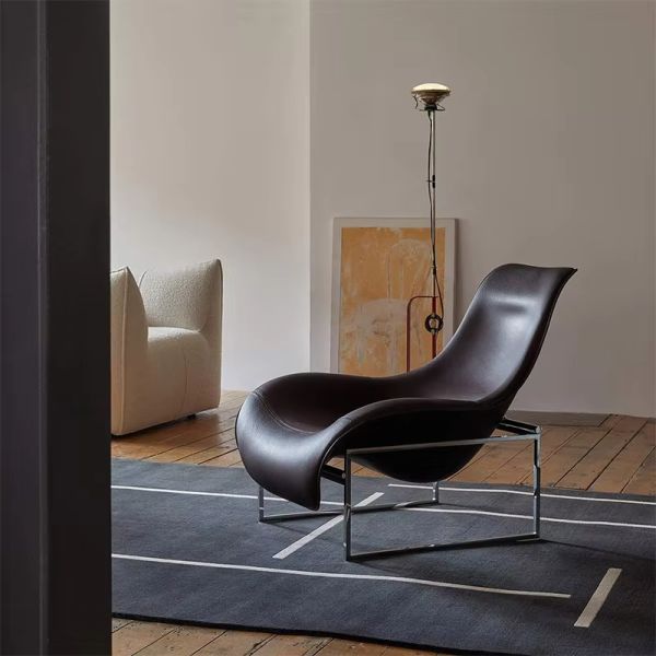 Synthetic Leather Office Building Lounge Chair Nordic Designer Glass Steel Duck Tongue Reception Art Creative Sofa Chair