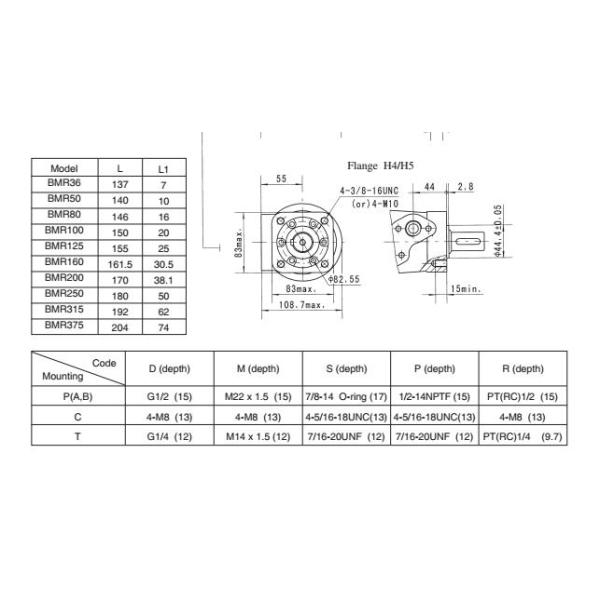 Grey Color High Torque Hydraulic Oil Motor BMR With 100ml/r 25.4mm Shaft