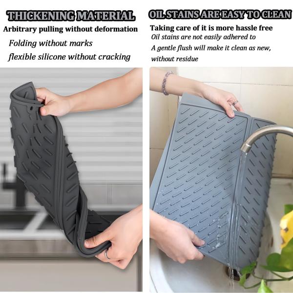 Silicone Collapsible Trifold Dish Drying Mat For Kitchen Counter Extra Large Dish Drainer Mat Compact &Foldable Design