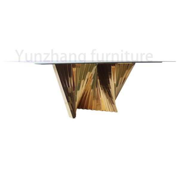 Luxury Modern Tempered Glass Top Dining Table With Durable Metal Base