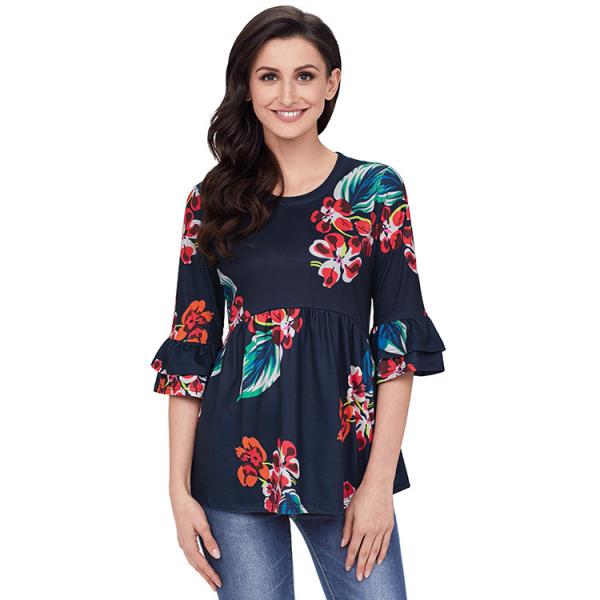 Women Fasion 2018 New Arrival Woman Top Belled Sleeve Shirts Floral Casual Tops