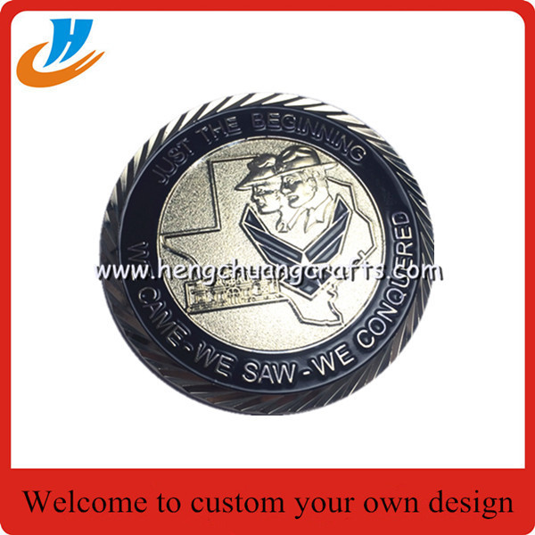 Soft enamel paint metal challenge coin with silver plated different edges