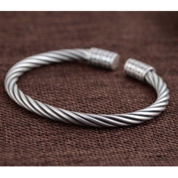 Sterling Silver Chunky Wire Cable Cuff Bracelet Women Retro Bangle (SZ0002)