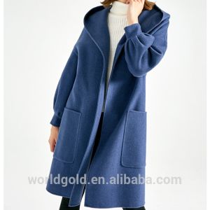 Quality Blue Women'S Casual Winter Coats With Hood , Long Woolen Jacket For Ladies wholesale