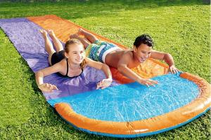 Quality PVC Colored Inflatable Double Splash Water Slide 60~120cm Bounceland Double Slide wholesale